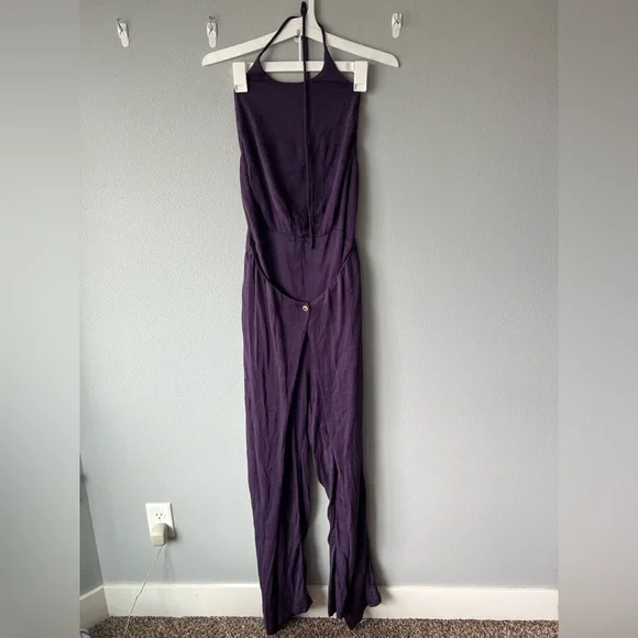 Free People purple Always Ready halter neck wide leg jumpsuit Women’s Sz XL NWT - Picture 3 of 9